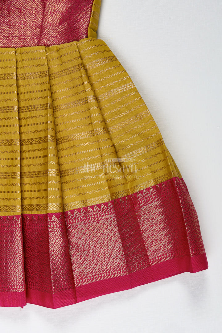 Traditional Tie-Up Frock For Baby Girls In Mustard And Pink Perfect For Weddings
