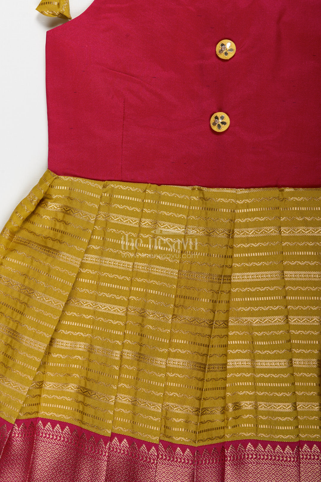 Traditional Tie-Up Frock For Baby Girls In Mustard And Pink Perfect For Weddings