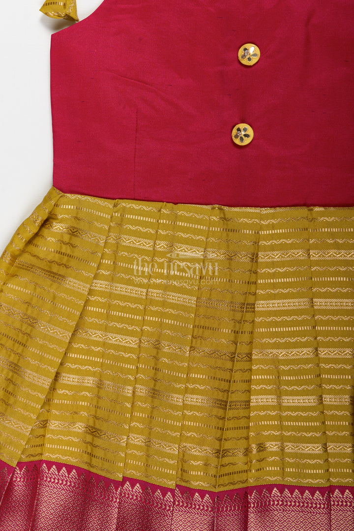Traditional Tie-Up Frock For Baby Girls In Mustard And Pink Perfect For Weddings