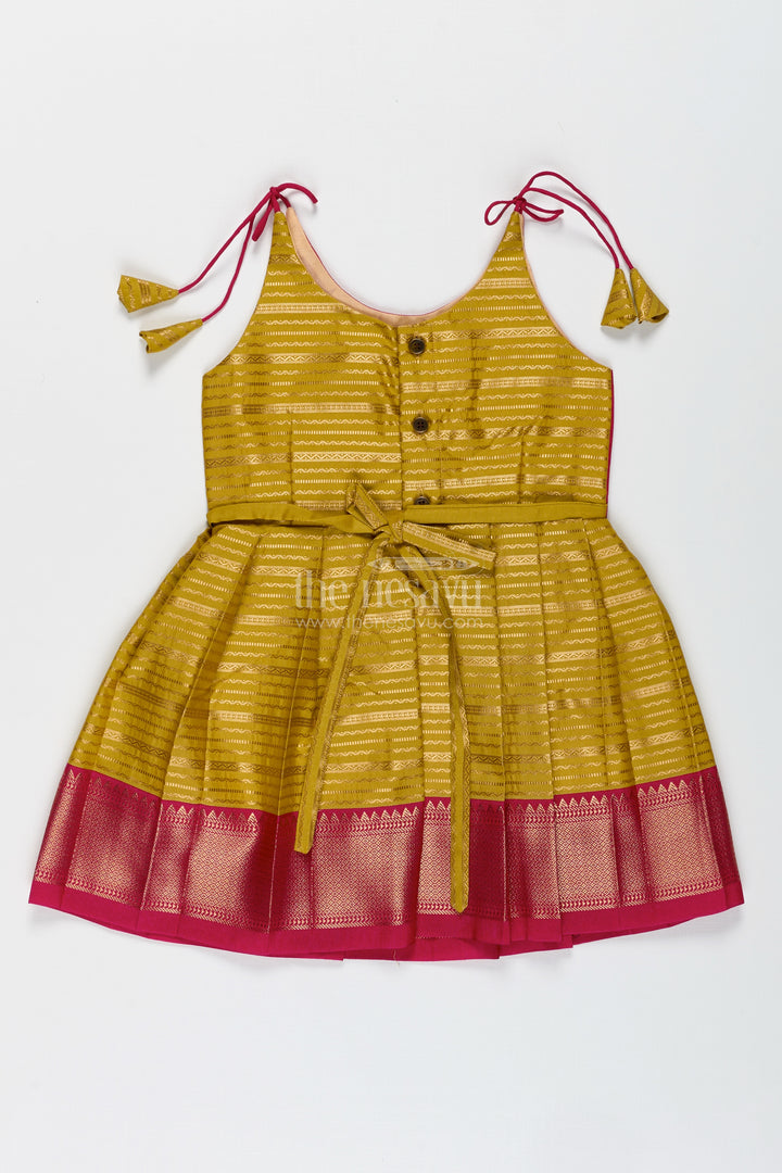 Traditional Tie-Up Frock For Baby Girls In Mustard And Pink Perfect For Weddings