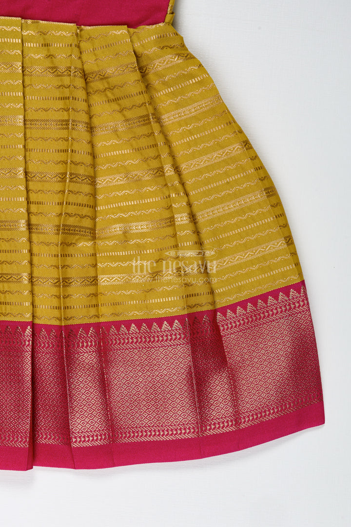 Traditional Tie-Up Frock For Baby Girls In Mustard And Pink Perfect For Weddings