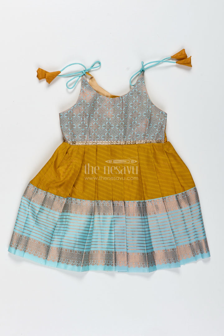 Ethnic Frock For Baby Girls In Mustard And Teal Perfect For Festivals And Photoshoots