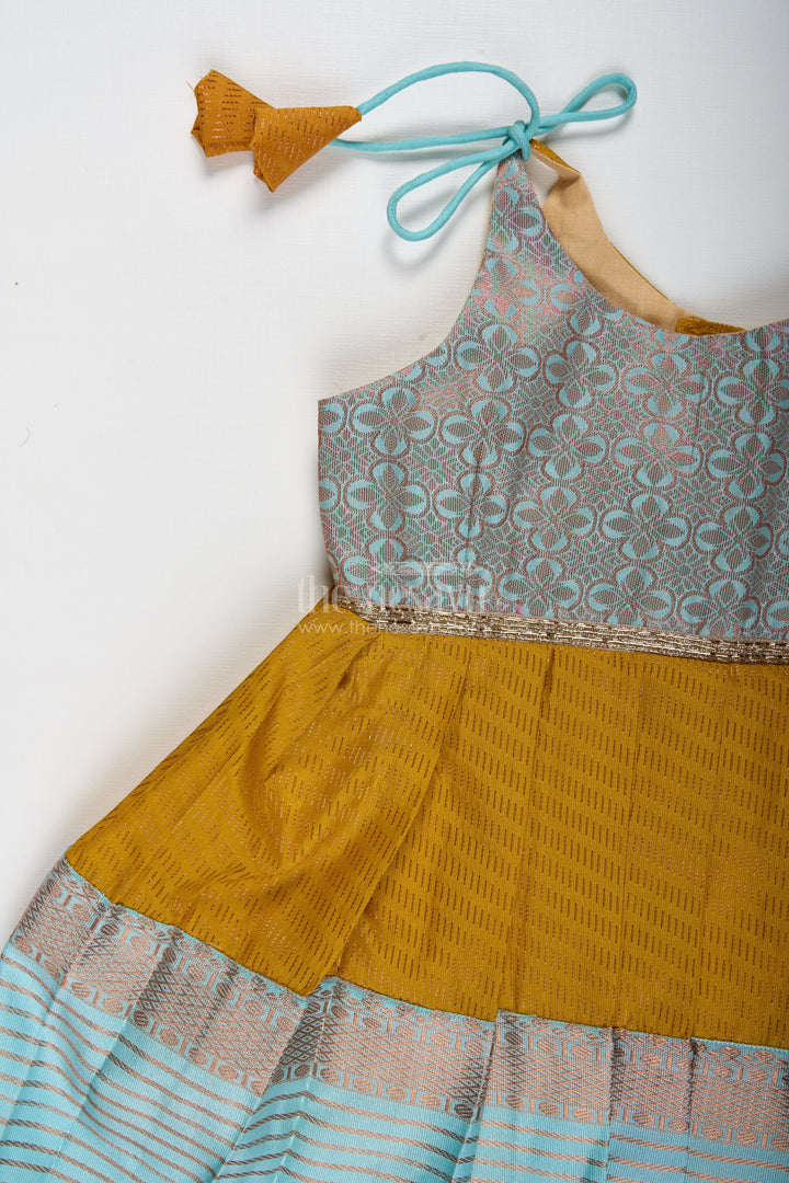 Ethnic Frock For Baby Girls In Mustard And Teal Perfect For Festivals And Photoshoots