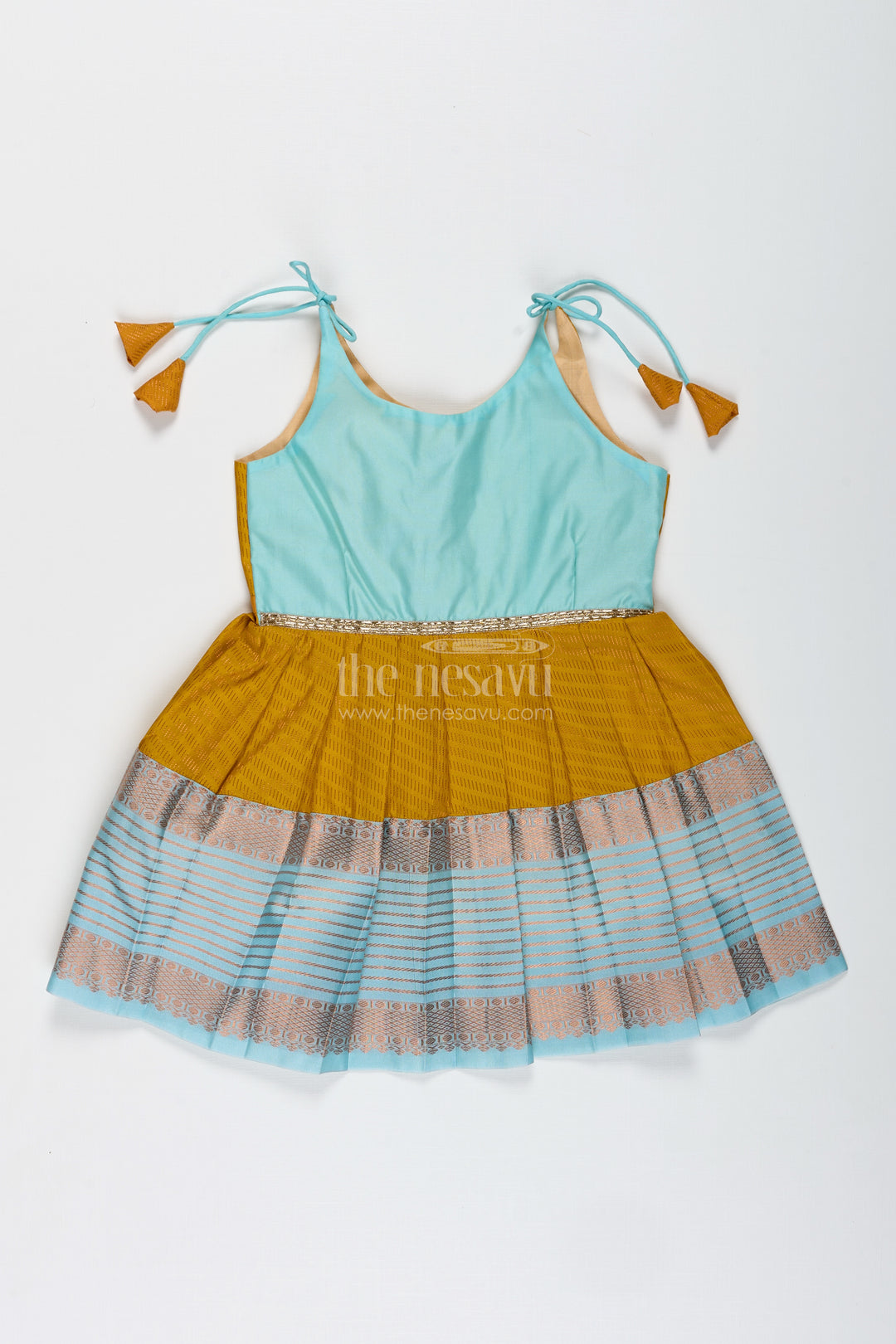 Ethnic Frock For Baby Girls In Mustard And Teal Perfect For Festivals And Photoshoots