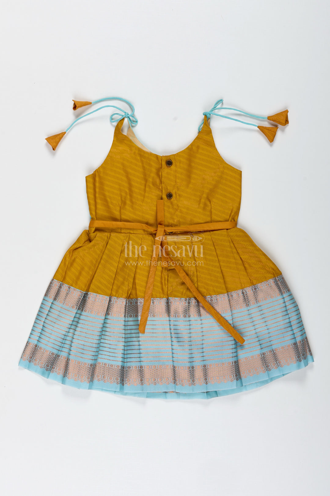 Ethnic Frock For Baby Girls In Mustard And Teal Perfect For Festivals And Photoshoots