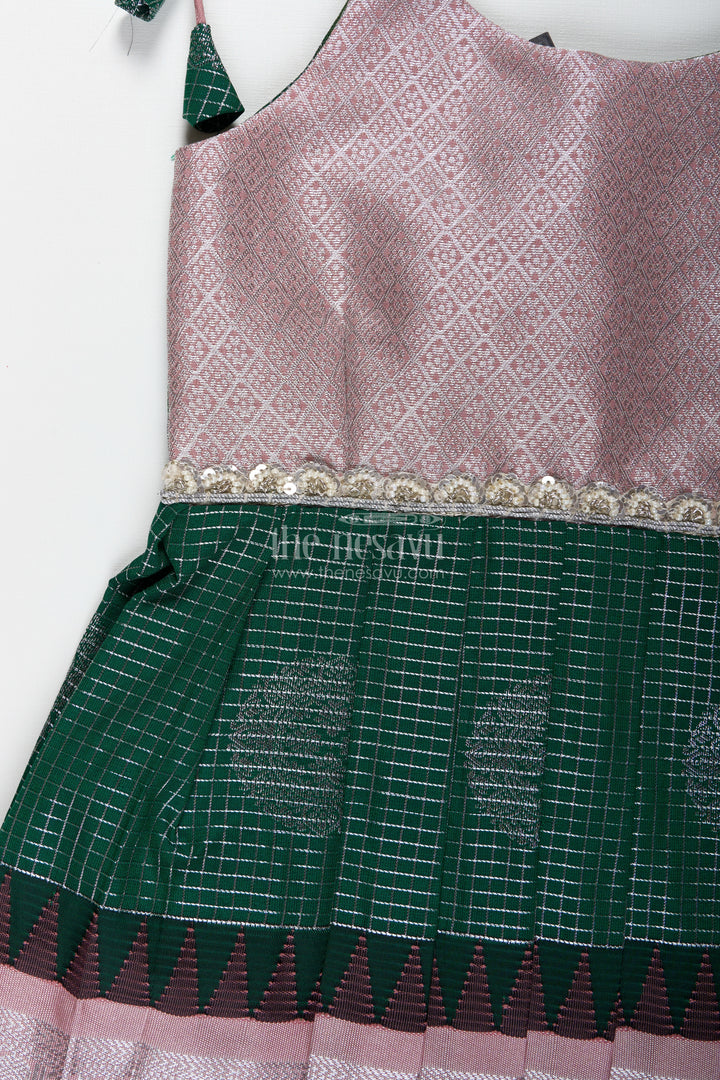 Green And Blush Pink Semi Silk Frock For Baby Girls Traditional Festive Outfit