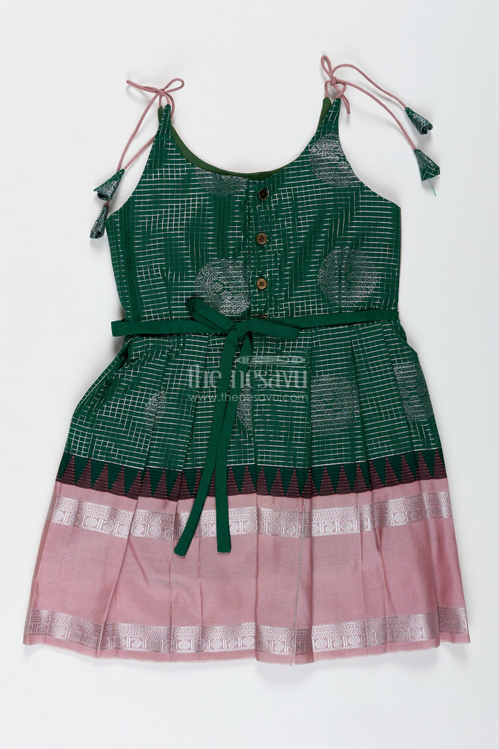 Green And Blush Pink Semi Silk Frock For Baby Girls Traditional Festive Outfit