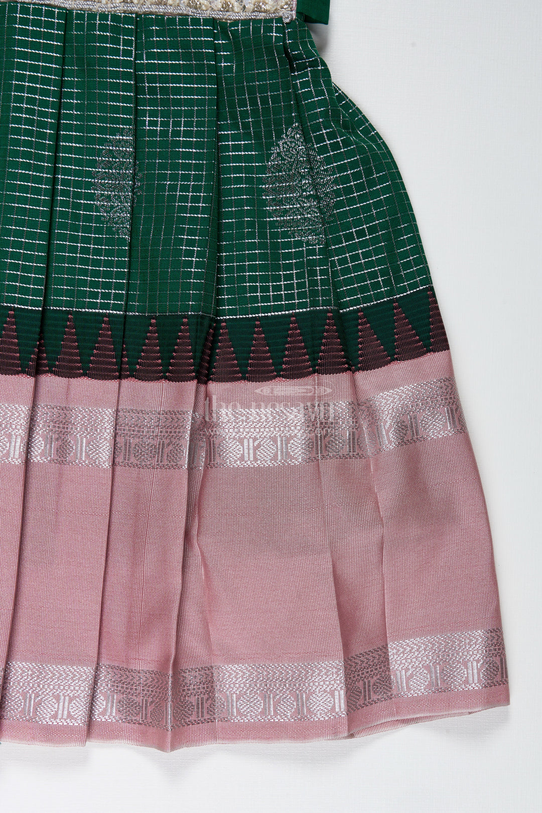 Green And Blush Pink Semi Silk Frock For Baby Girls Traditional Festive Outfit
