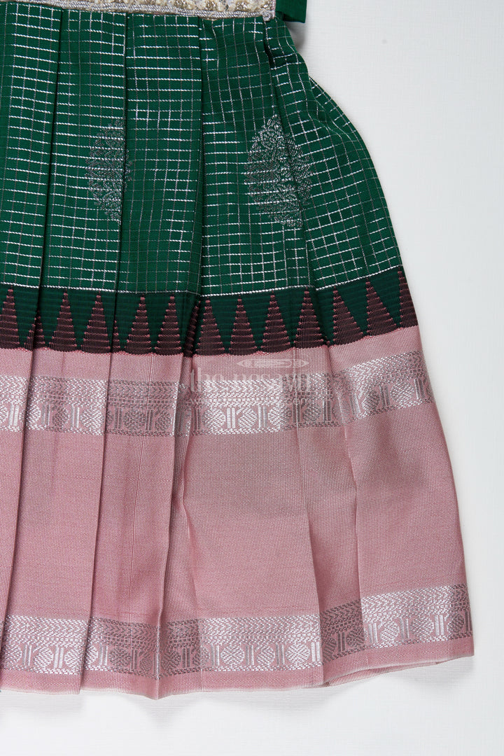 Green And Blush Pink Semi Silk Frock For Baby Girls Traditional Festive Outfit