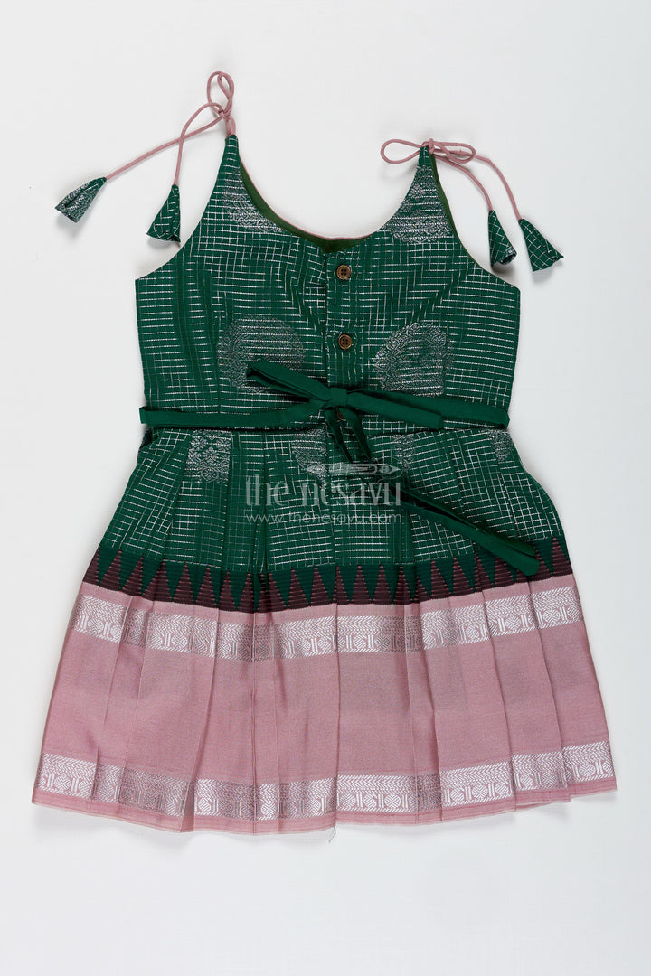 Green And Blush Pink Semi Silk Frock For Baby Girls Traditional Festive Outfit