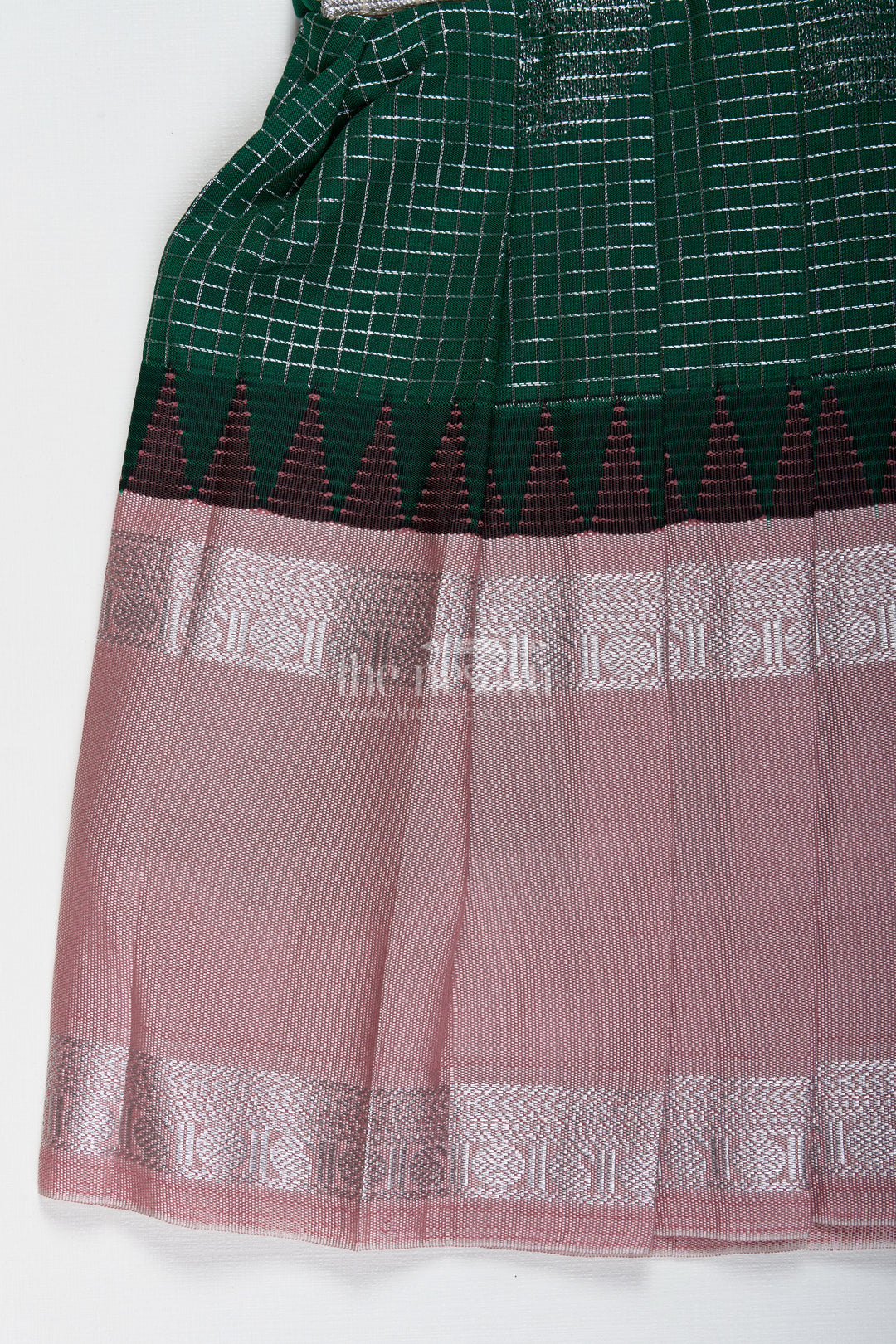 Green And Blush Pink Semi Silk Frock For Baby Girls Traditional Festive Outfit