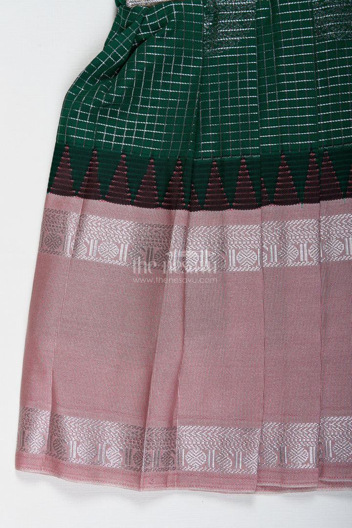 Green And Blush Pink Semi Silk Frock For Baby Girls Traditional Festive Outfit