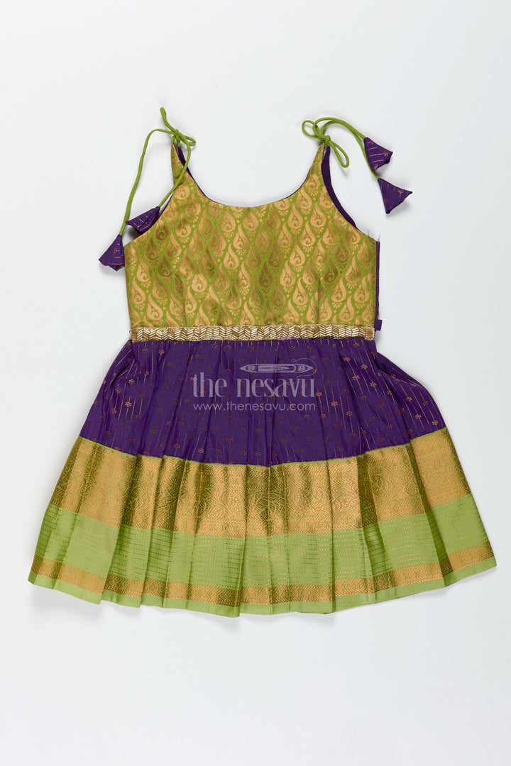 Green And Purple Baby Girl Frock In Semi Silk Perfect For Weddings And Cultural Events