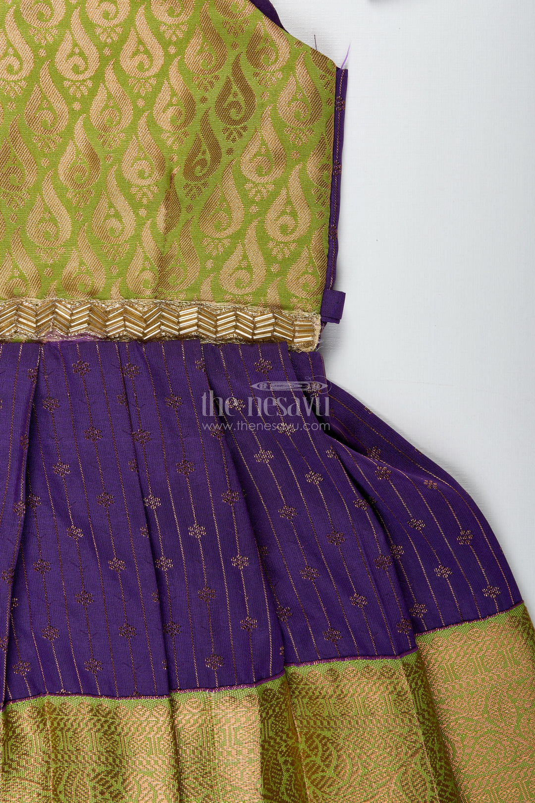 Green And Purple Baby Girl Frock In Semi Silk Perfect For Weddings And Cultural Events