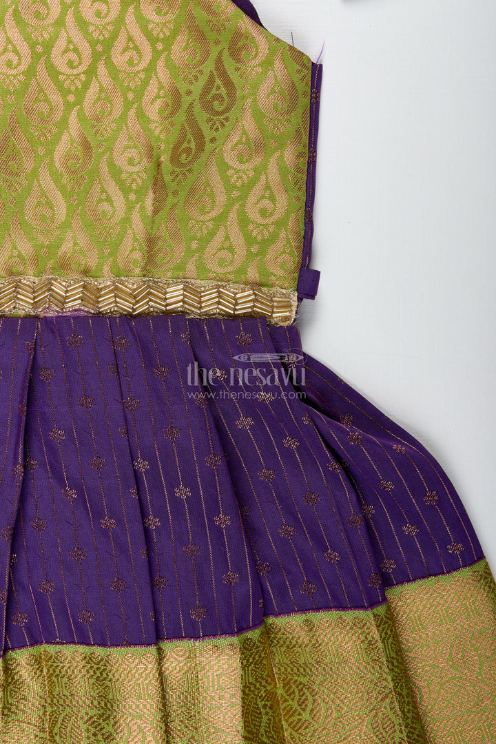 Green And Purple Baby Girl Frock In Semi Silk Perfect For Weddings And Cultural Events