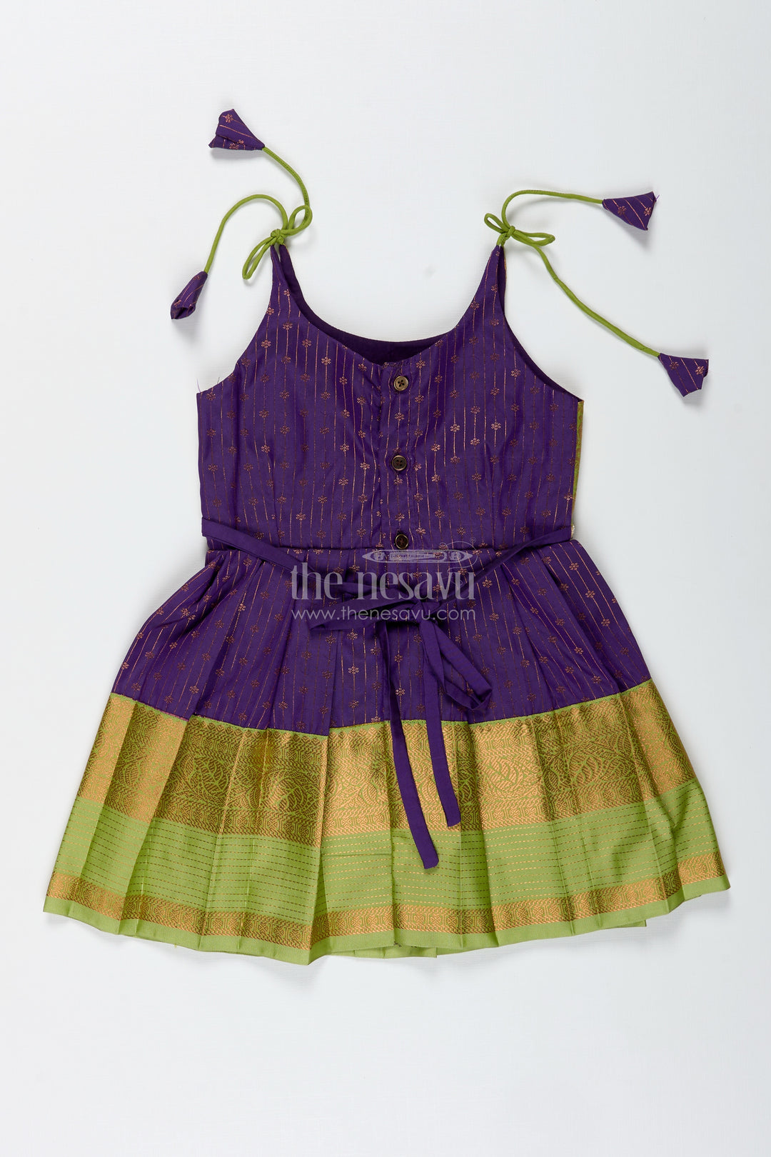 Green And Purple Baby Girl Frock In Semi Silk Perfect For Weddings And Cultural Events