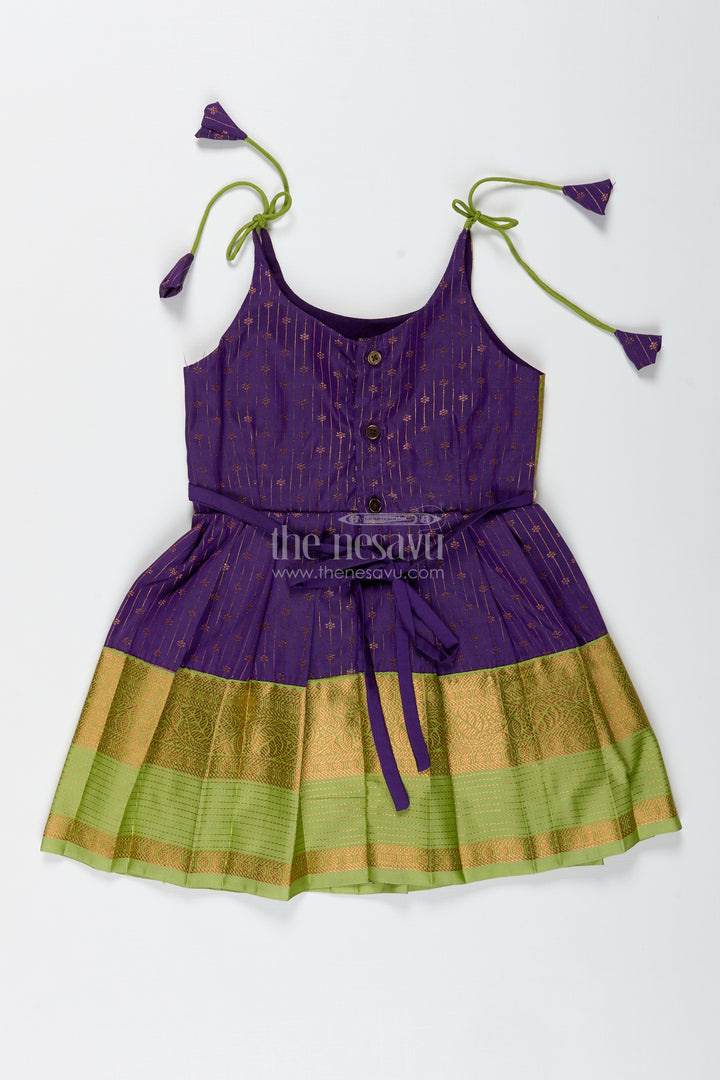 Green And Purple Baby Girl Frock In Semi Silk Perfect For Weddings And Cultural Events