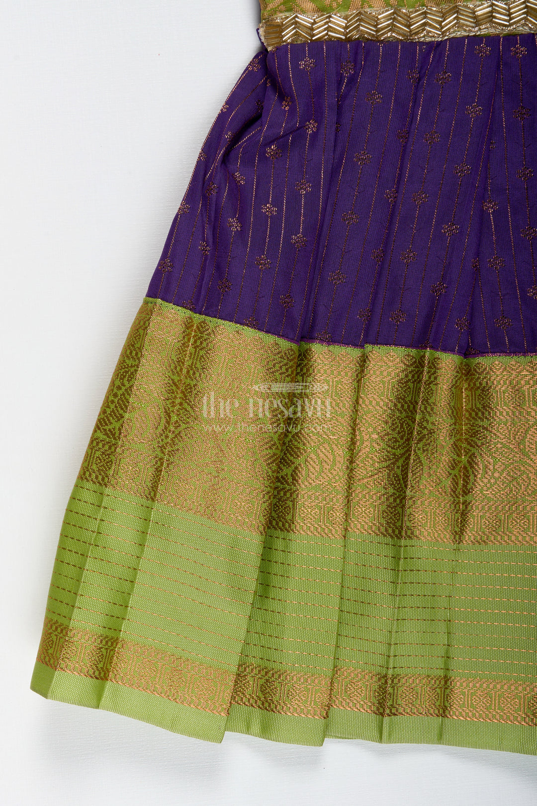 Green And Purple Baby Girl Frock In Semi Silk Perfect For Weddings And Cultural Events