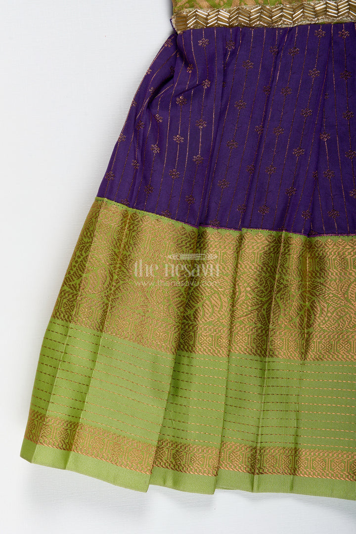 Green And Purple Baby Girl Frock In Semi Silk Perfect For Weddings And Cultural Events
