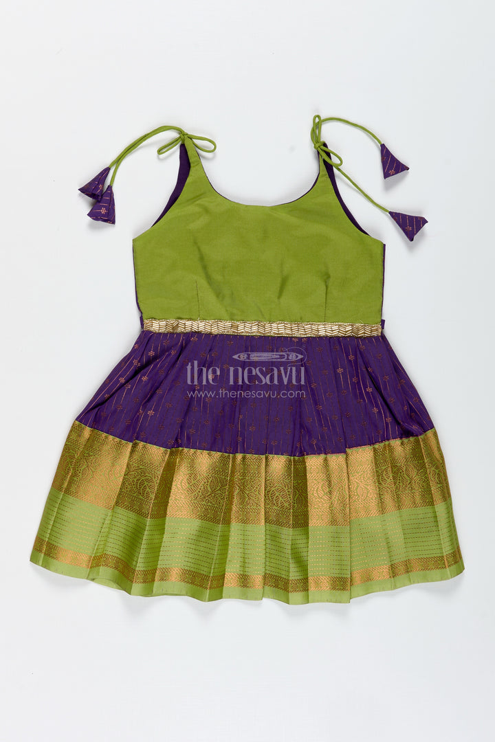 Green And Purple Baby Girl Frock In Semi Silk Perfect For Weddings And Cultural Events