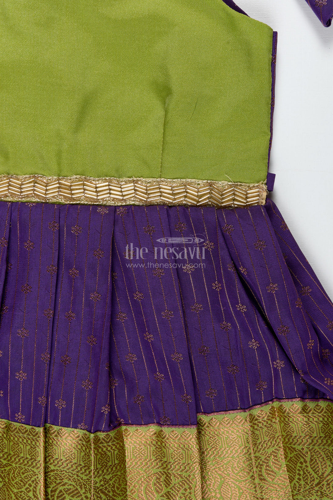 Green And Purple Baby Girl Frock In Semi Silk Perfect For Weddings And Cultural Events