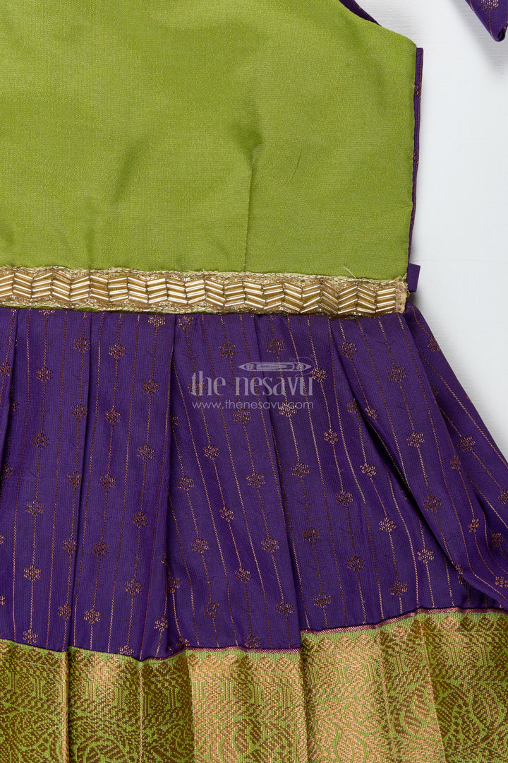 Green And Purple Baby Girl Frock In Semi Silk Perfect For Weddings And Cultural Events