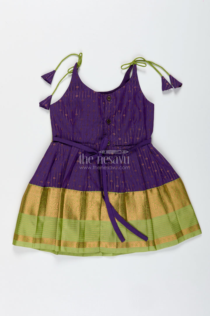 Green And Purple Baby Girl Frock In Semi Silk Perfect For Weddings And Cultural Events