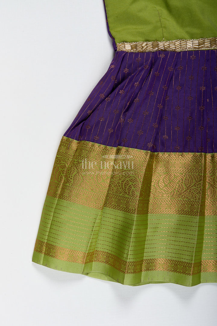 Green And Purple Baby Girl Frock In Semi Silk Perfect For Weddings And Cultural Events
