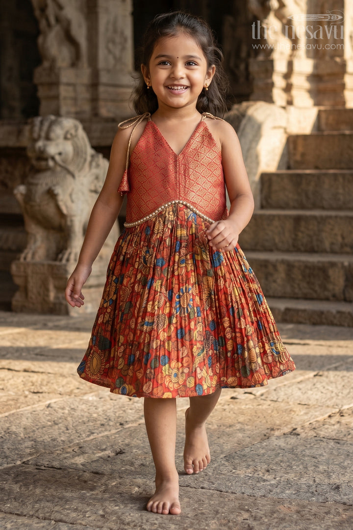Rust Orange and Multicolor Ethnic Dress for Girls