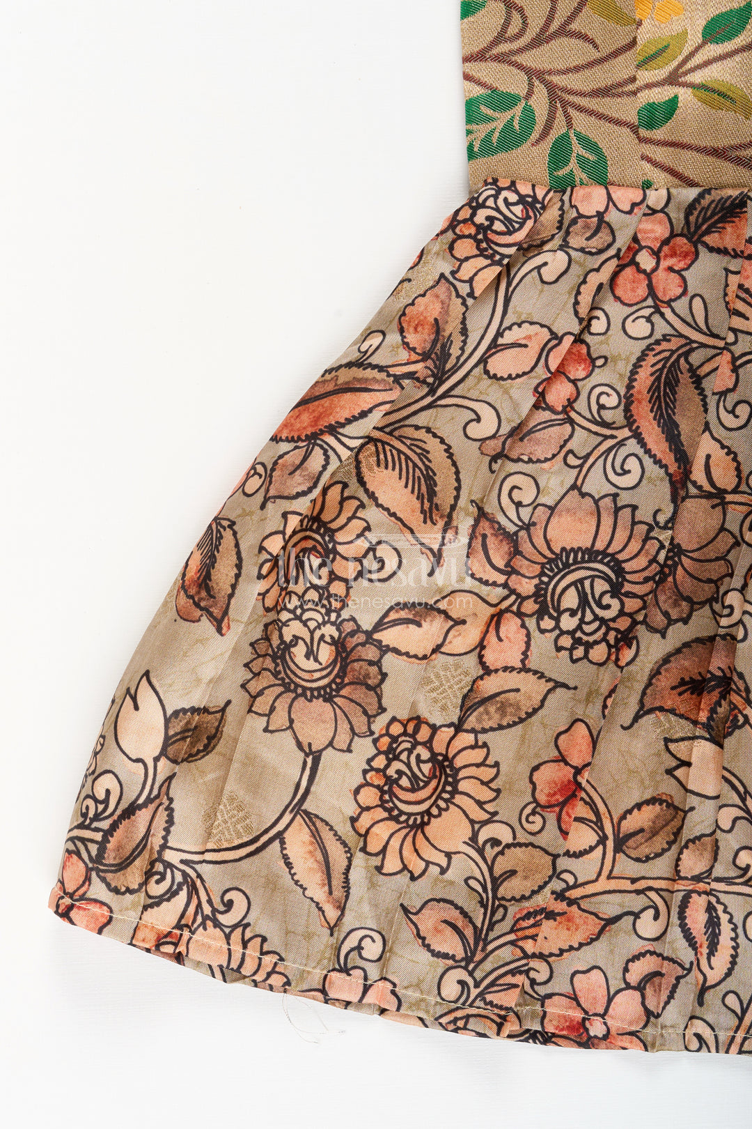 Silk blend Kalamkari tie-up frock for baby girls with peacock border