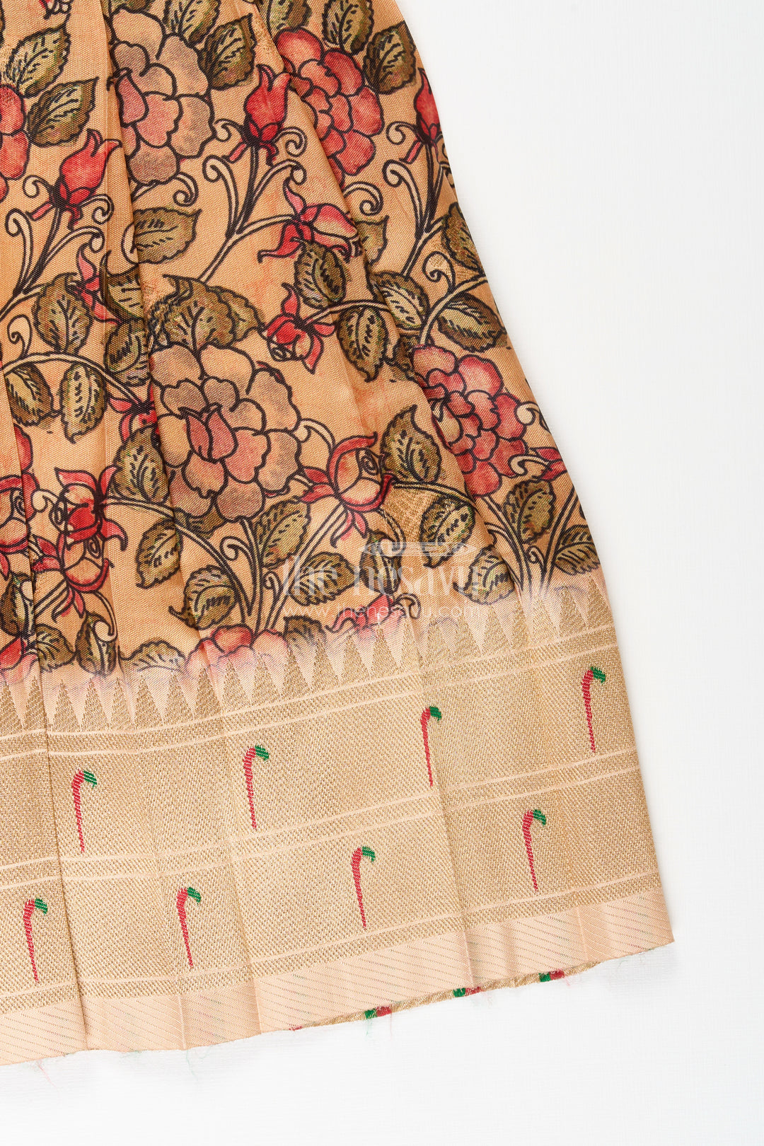 Silk blend floral tie-up frock for baby girls with traditional gold border