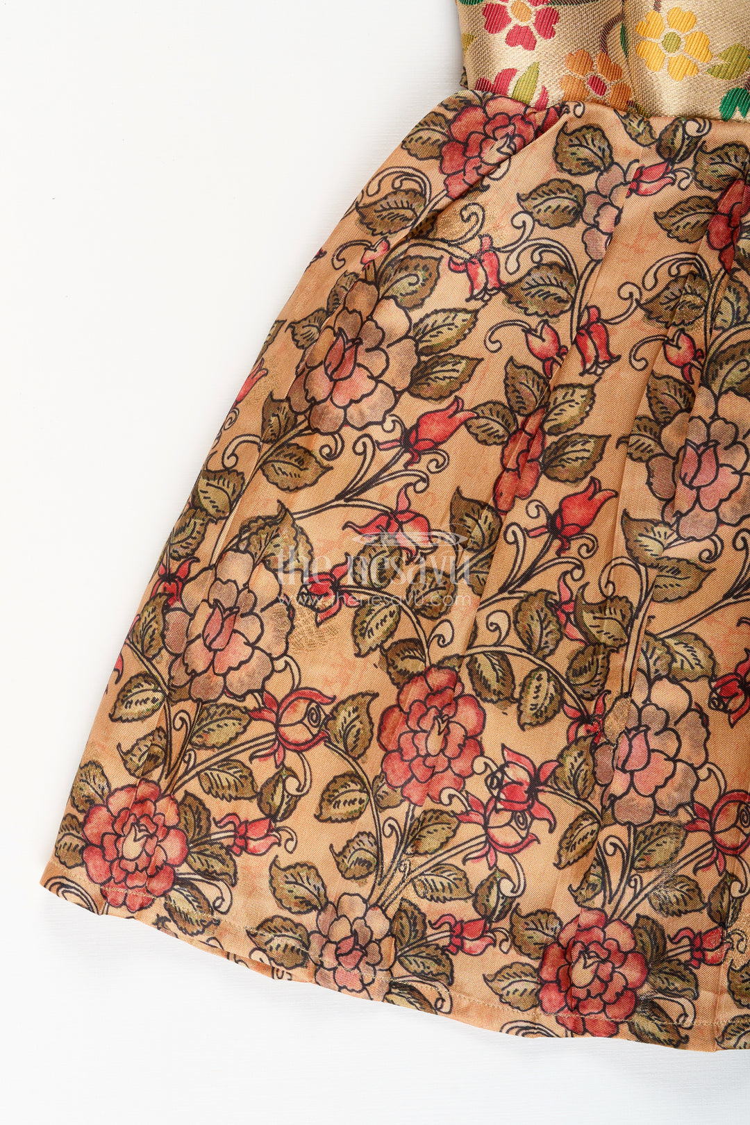 Silk blend floral tie-up frock for baby girls with traditional gold border