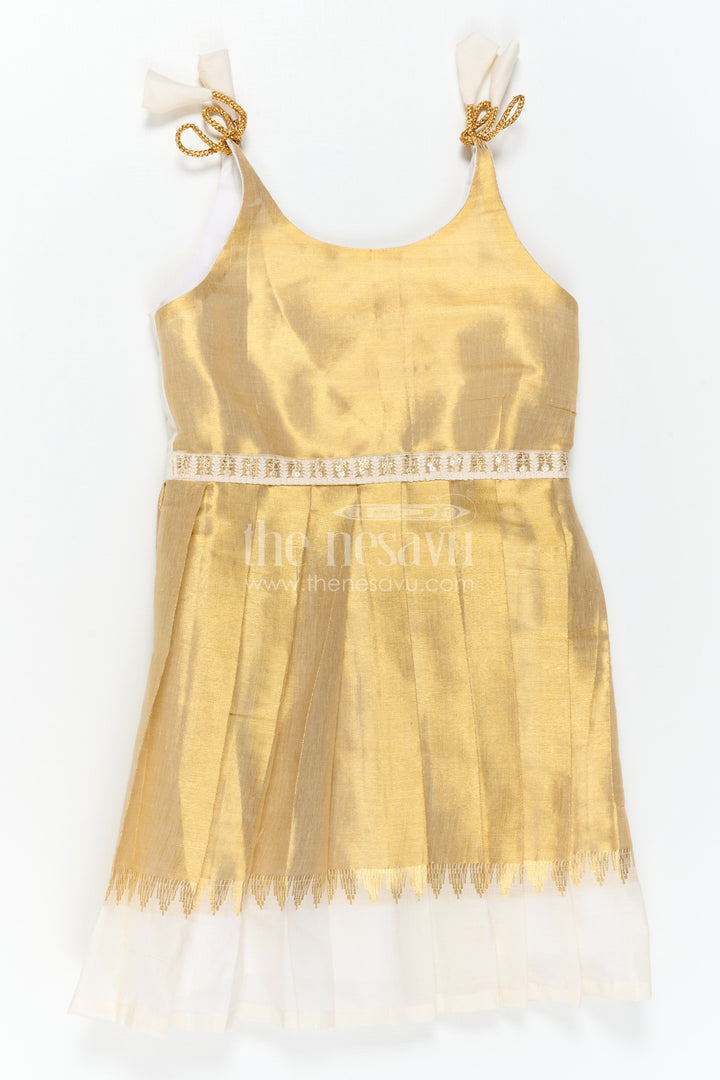 Girls Gold Tissue Silk Frock for Festive Celebrations