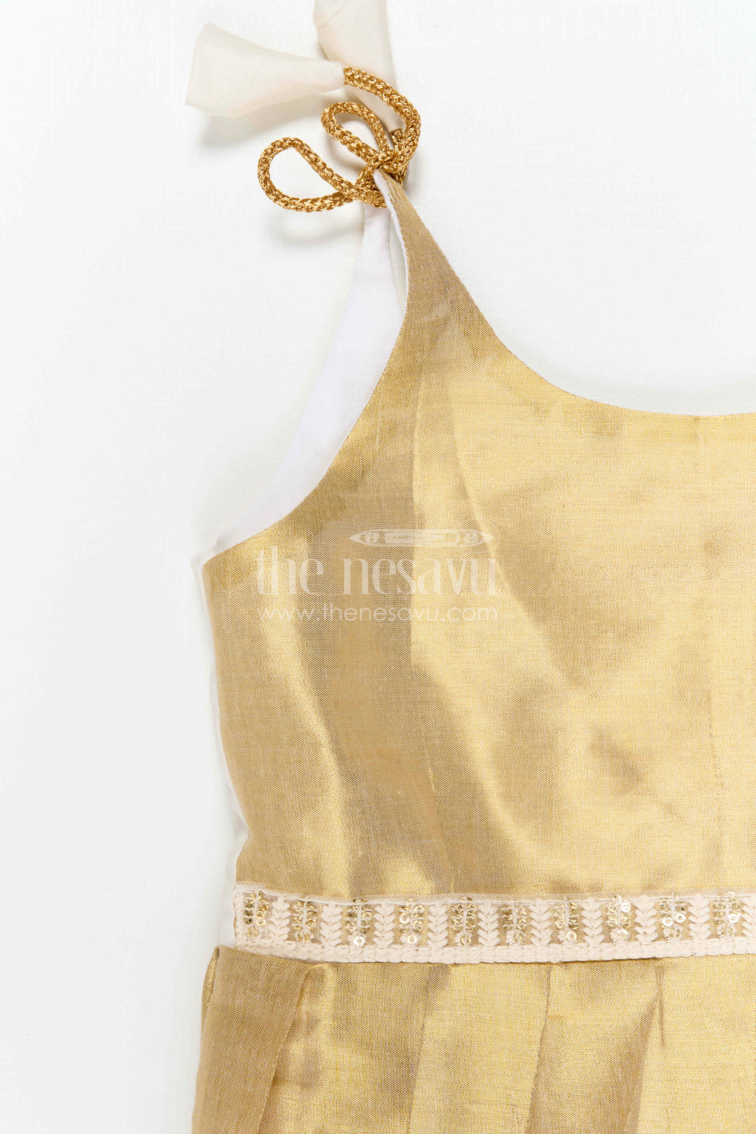 Girls Gold Tissue Silk Frock for Festive Celebrations