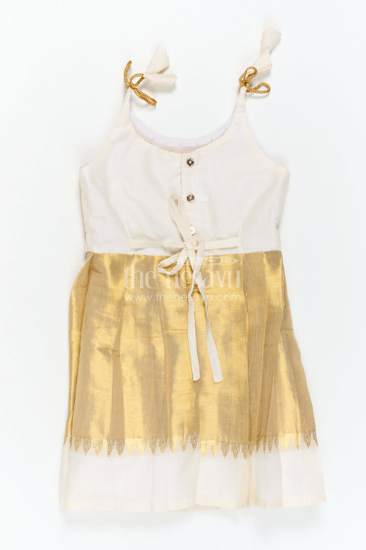 Girls Gold Tissue Silk Frock for Festive Celebrations