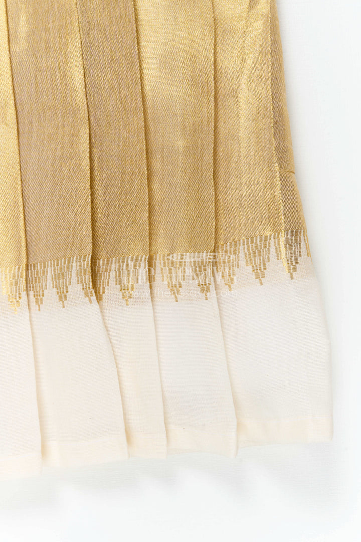 Girls Gold Tissue Silk Frock for Festive Celebrations