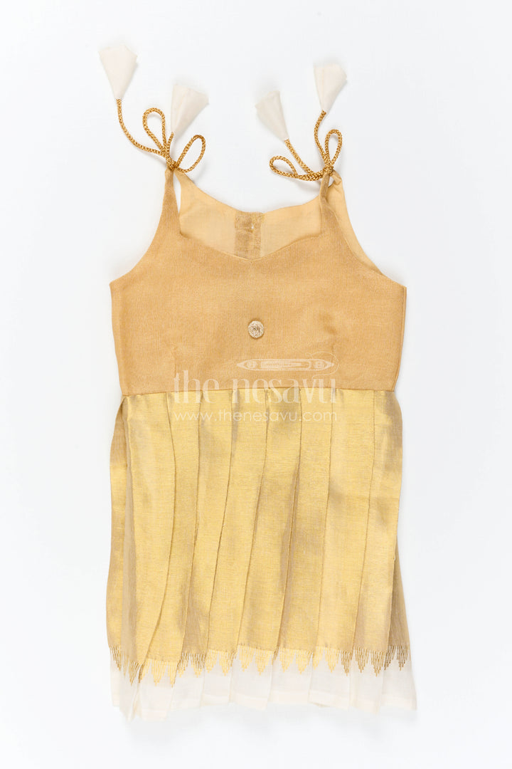Girls Gold Tie up Frock for Festive Celebrations