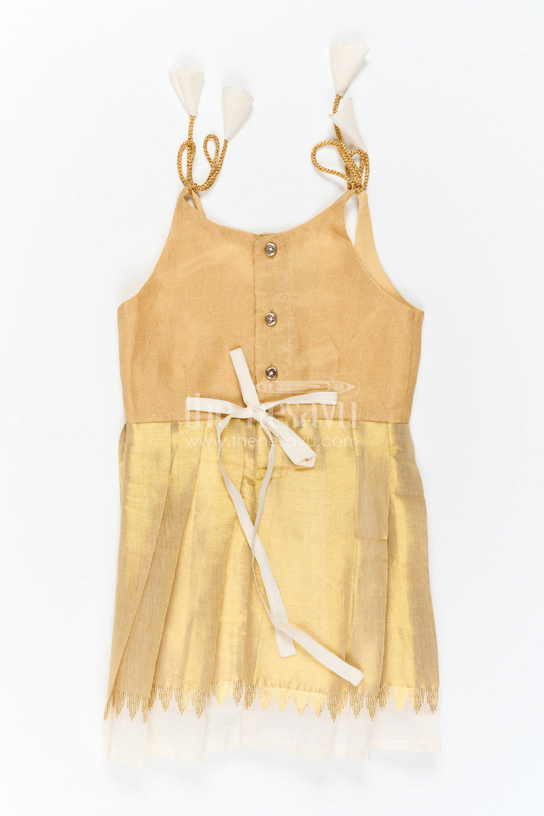 Girls Gold Tie up Frock for Festive Celebrations