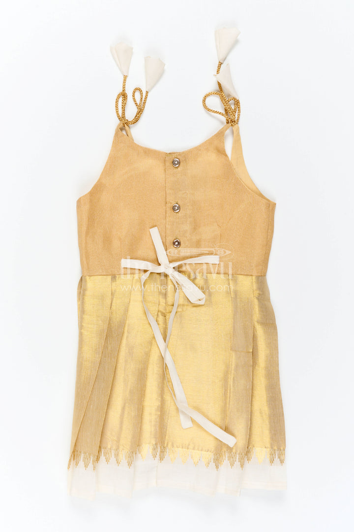 Girls Gold Tie up Frock for Festive Celebrations