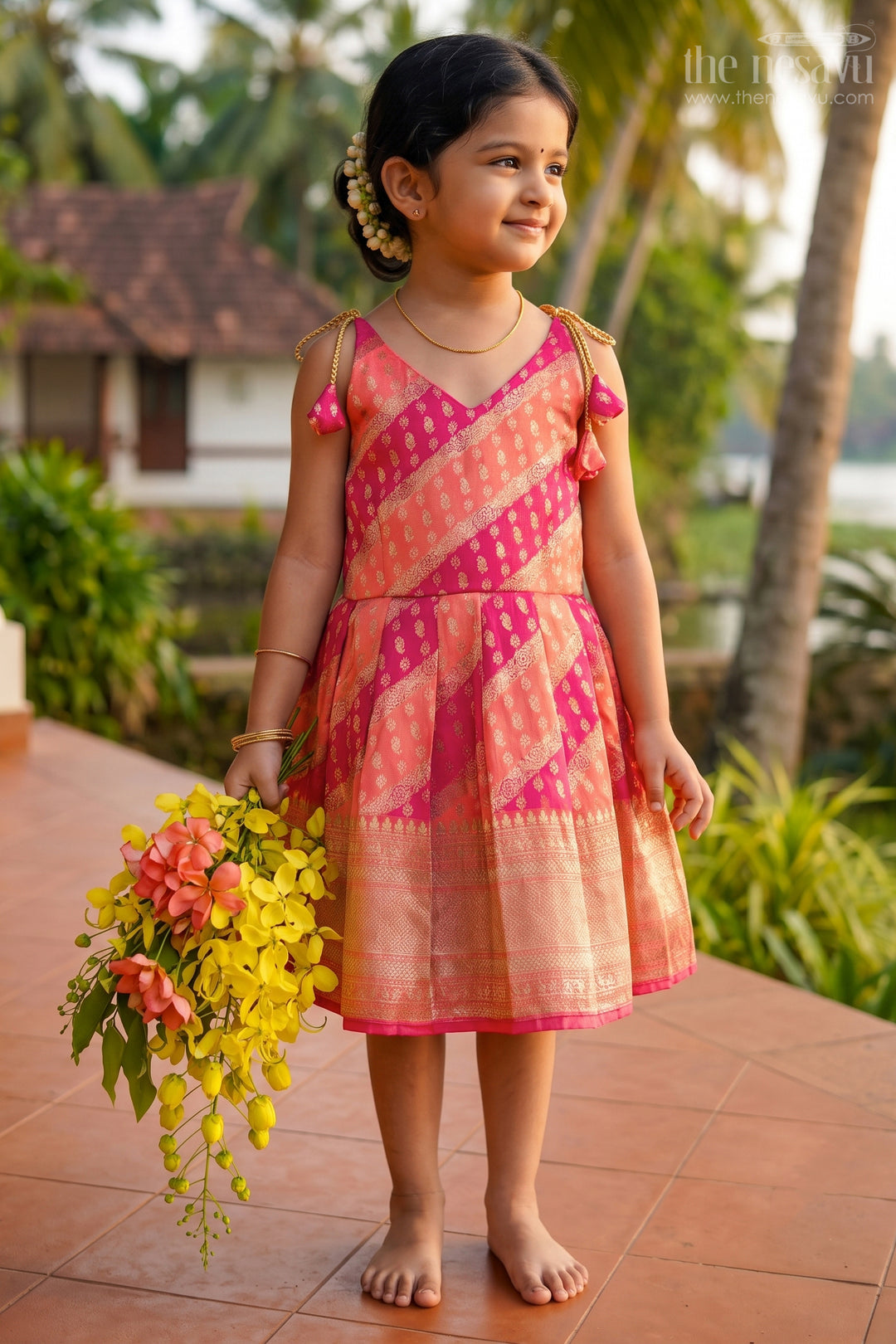 Girls Festive Tie up Frock for Weddings and Traditional Functions