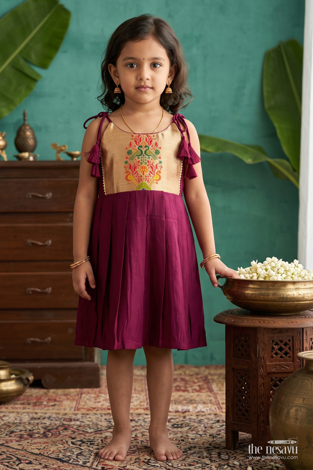 Ethnic Tie up Frock with Paithani Motifs for Festive Occasions