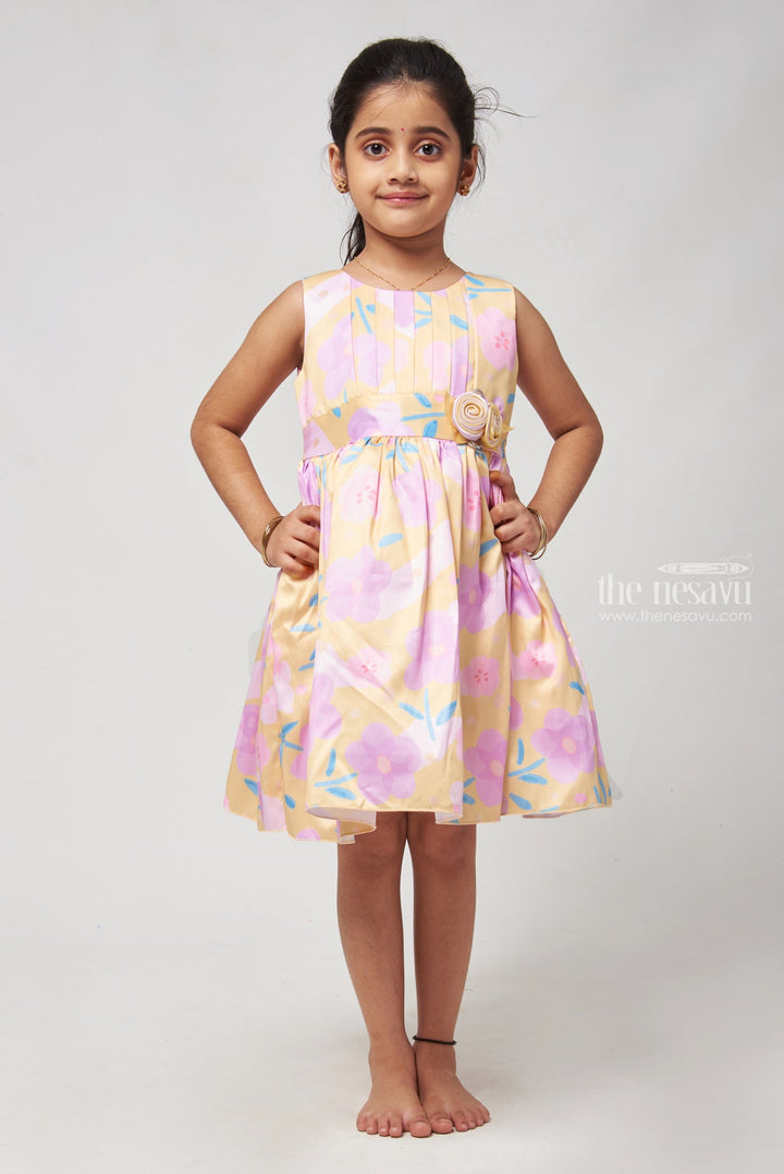 The Nesavu Girls Fancy Frock A-line Silhouette Frock Kids Designer Wear with Tulle Underskirt Nesavu 16 (1Y) / Yellow / Satin GFC1126B-16 Pageant Ready Knee-length Dress For Kids - Perfect For Photoshoots | The Nesavu