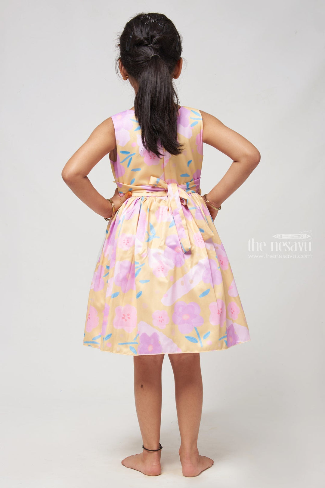The Nesavu Girls Fancy Frock A-line Silhouette Frock Kids Designer Wear with Tulle Underskirt Nesavu Pageant Ready Knee-length Dress For Kids - Perfect For Photoshoots | The Nesavu