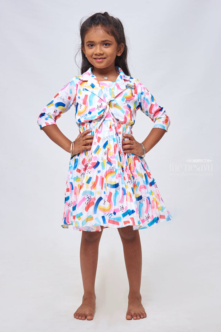 The Nesavu Girls Fancy Frock Abstract Elegance: Jacket Frock - Gorgeous Pink Fancy Frock with Collared Overcoat for Girls Nesavu 20 (3Y) / Pink / Georgette GFC1160A-20 Casual and Comfy Fancy Frocks for Babies | Baby Girl Designer Dress Collection | The Nesavu