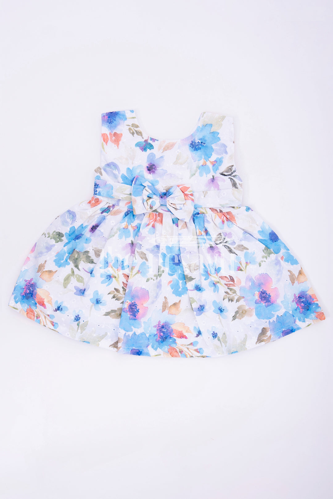 The Nesavu Baby Cotton Frocks Adorable Baby Clothes Online - Sleeveless Floral Baby Frock in Blue Nesavu 14 (6M) / Blue BFJ582B-14 Adorable Baby Clothes Online - Nesavu | Sleeveless Floral Baby Frock in Blue