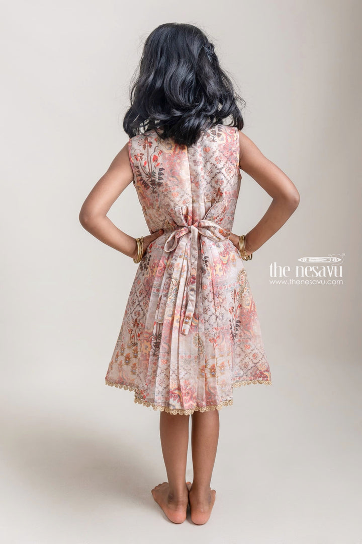 The Nesavu Girls Cotton Frock Adorable Beige Paisley Printed Pleated Cotton Frock For Girls Nesavu Fantastic Floral Printed Cotton Frock For Girls | Premium Cotton Frocks | The Nesavu