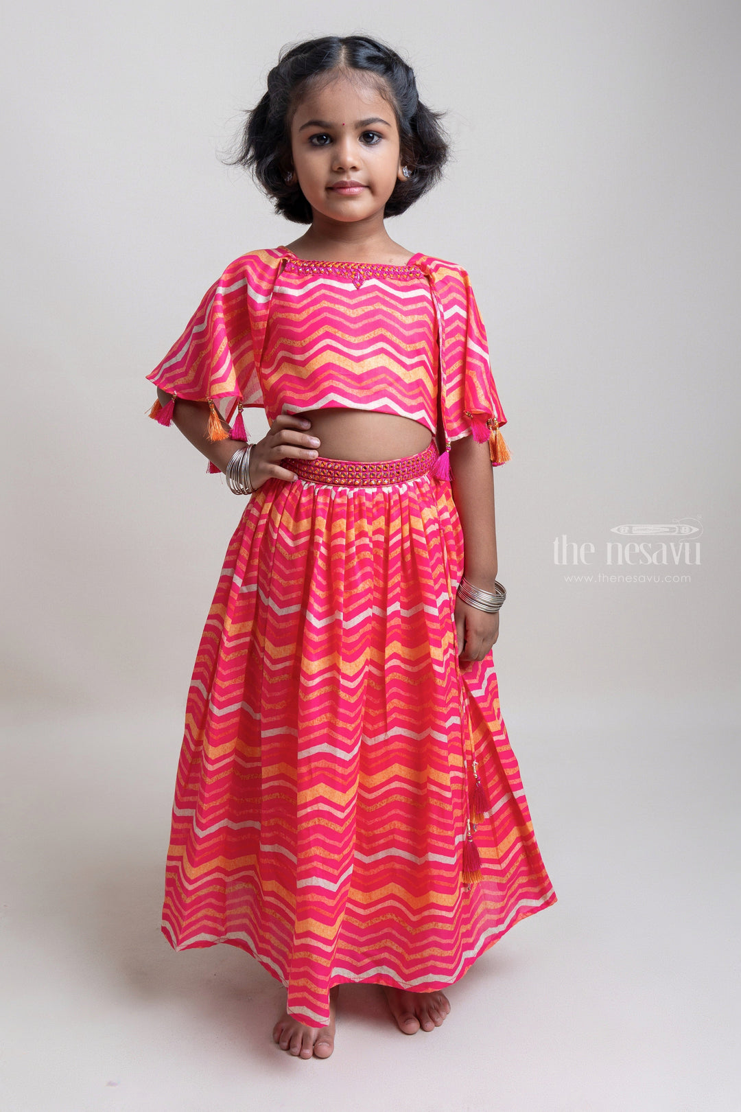 The Nesavu Lehenga & Ghagra Adorable Deeppink Zigzag Printed Lehanga Choli Set For Girls Nesavu 18 (2Y) / Pink / Viscose GL316 Trendy Lehanga Choli Set For girls | Ethnic Party Wear Collection | The Nesavu