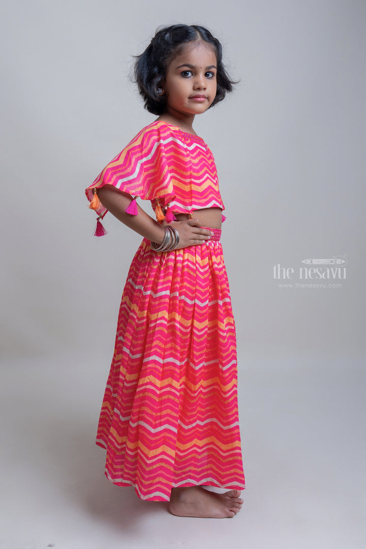The Nesavu Lehenga & Ghagra Adorable Deeppink Zigzag Printed Lehanga Choli Set For Girls Nesavu Trendy Lehanga Choli Set For girls | Ethnic Party Wear Collection | The Nesavu