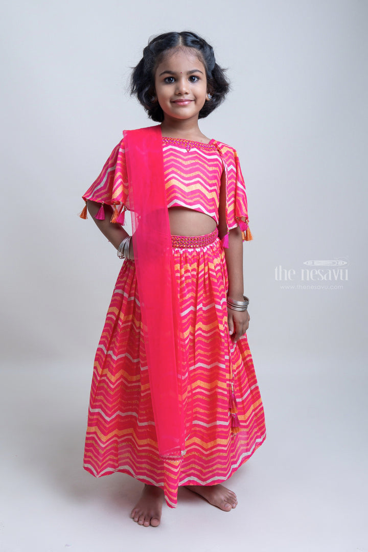 The Nesavu Lehenga & Ghagra Adorable Deeppink Zigzag Printed Lehanga Choli Set For Girls Nesavu Trendy Lehanga Choli Set For girls | Ethnic Party Wear Collection | The Nesavu