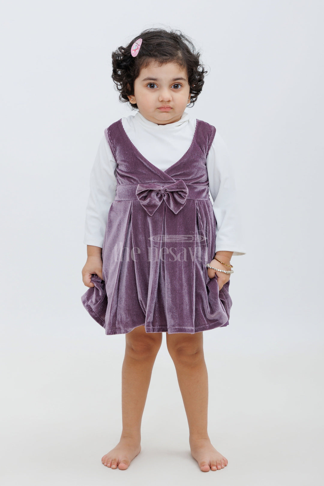 The Nesavu Baby Fancy Frock Adorable Frock for Wedding Party - Soft Velvet Baby Dress with Knitted Inner Nesavu 14 (6M) / multicolor BFJ575A-14 Soft Velvet Baby Frock - Purple | Full Sleeve Baby Dress